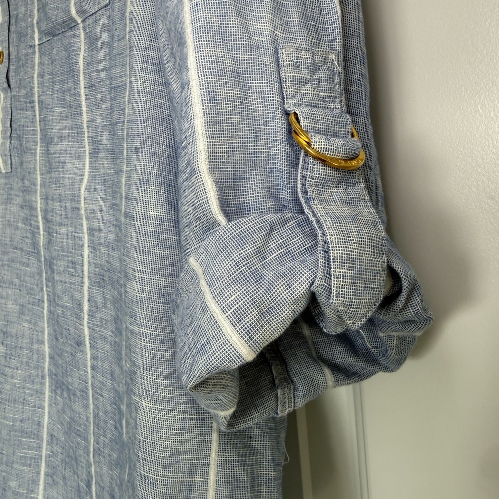 Ellen Tracy Striped Linen Coastal Preppy California Summer Top Size Large - Picture 4 of 9